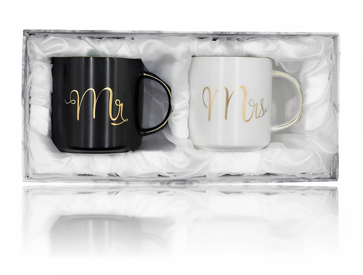 Cheardia 12 oz Mr and Mrs Mugs, Ceramic Coffee Mug Set Engagement Gifts for Couples, His and Hers Mugs for Bride and Groom, Anniversary, Valentines, Bridal Shower, Wedding, Black & White