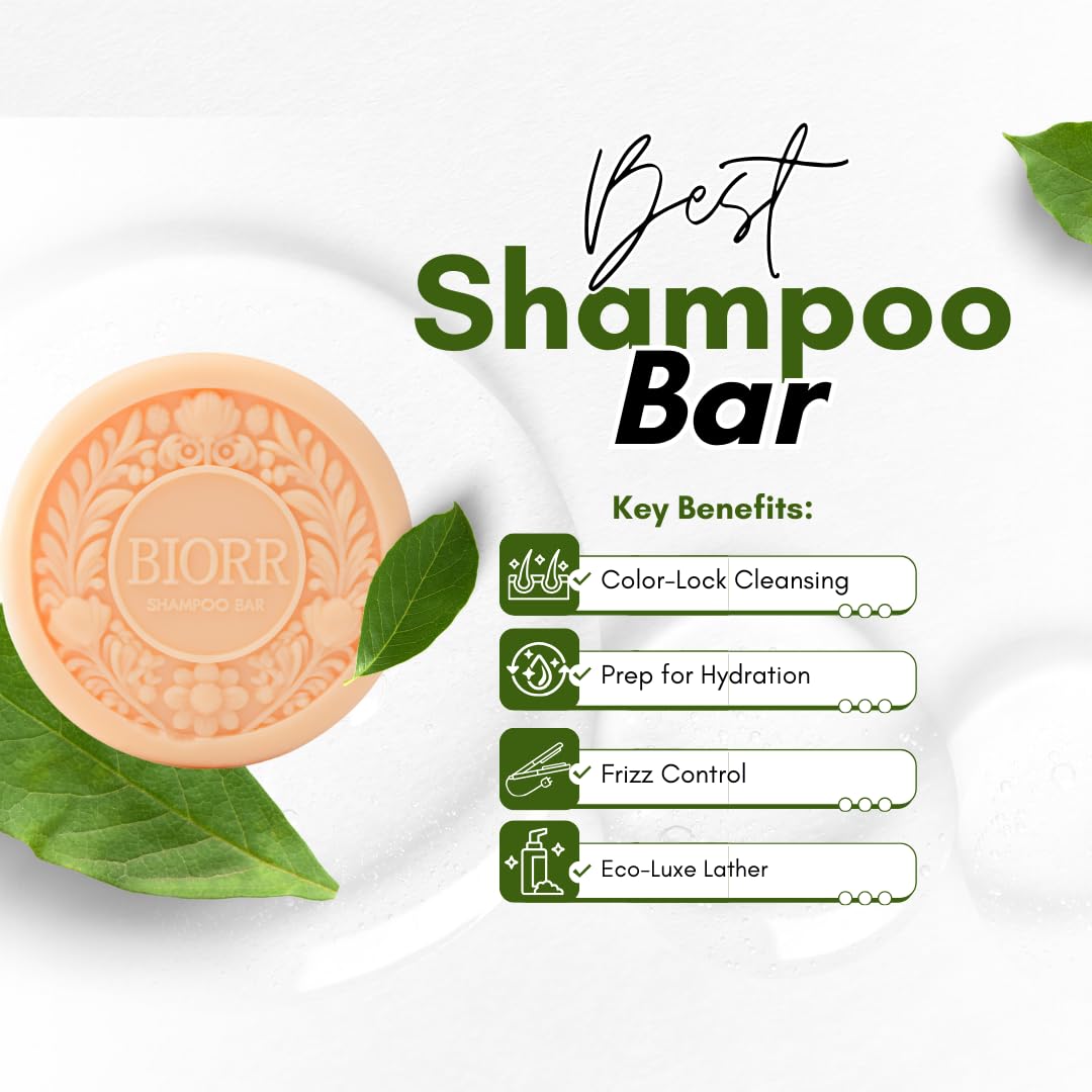 BIORR Shampoo Bar – Color Protection & Deep Moisturizing – Vegan, Plastic-Free, Sulfate-Free Natural Shampoo – With Argan Oil, Pomegranate Extract & Murumuru Butter – For Dry & Color-Treated Hair