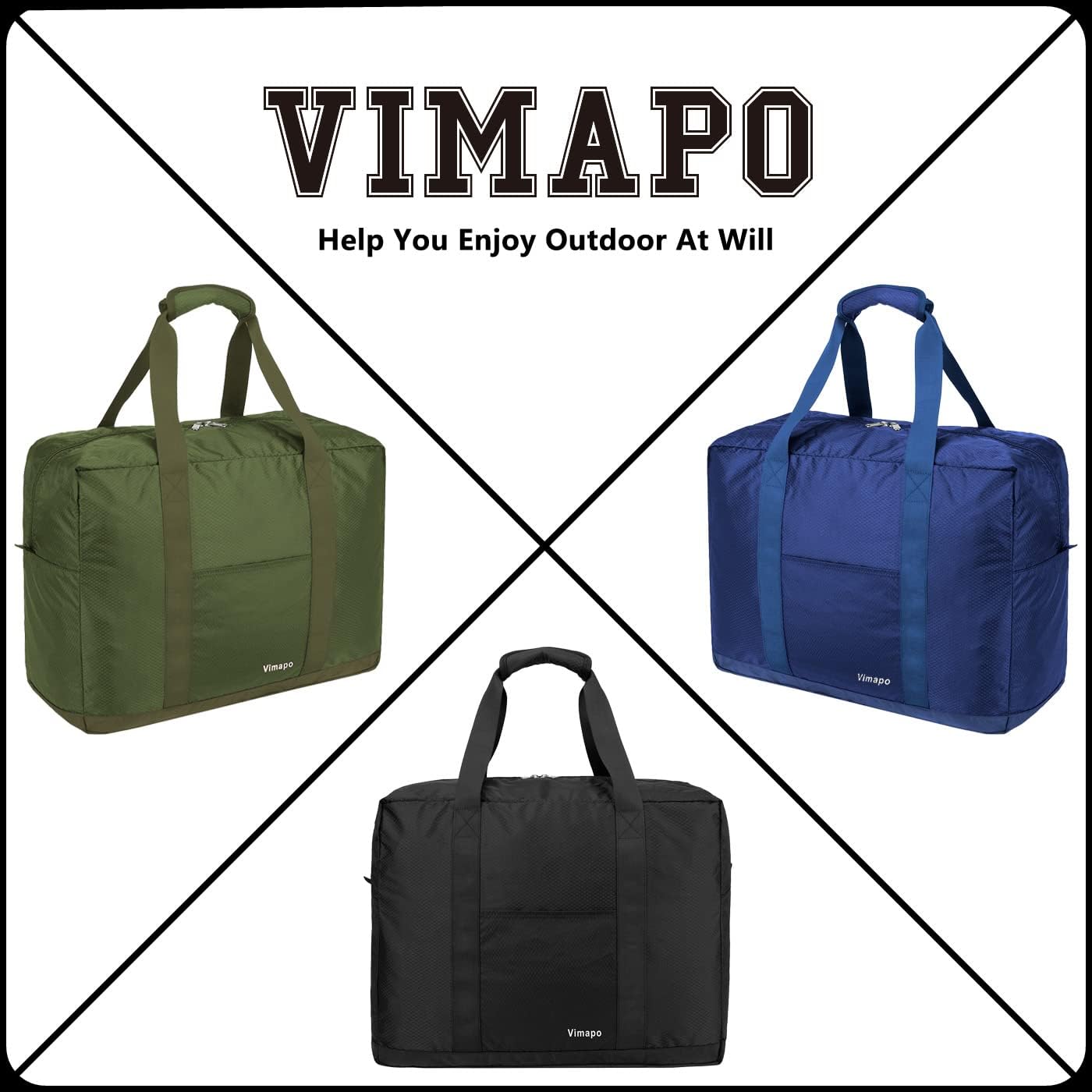 Vimapo Foldable Travel Duffle Bag with Trolley Sleeve 40L - 18x14x8 inches Airline Underseat Lightweight Travel Bag - Packable Ripstop Nylon Carry on Bag (Army Green)