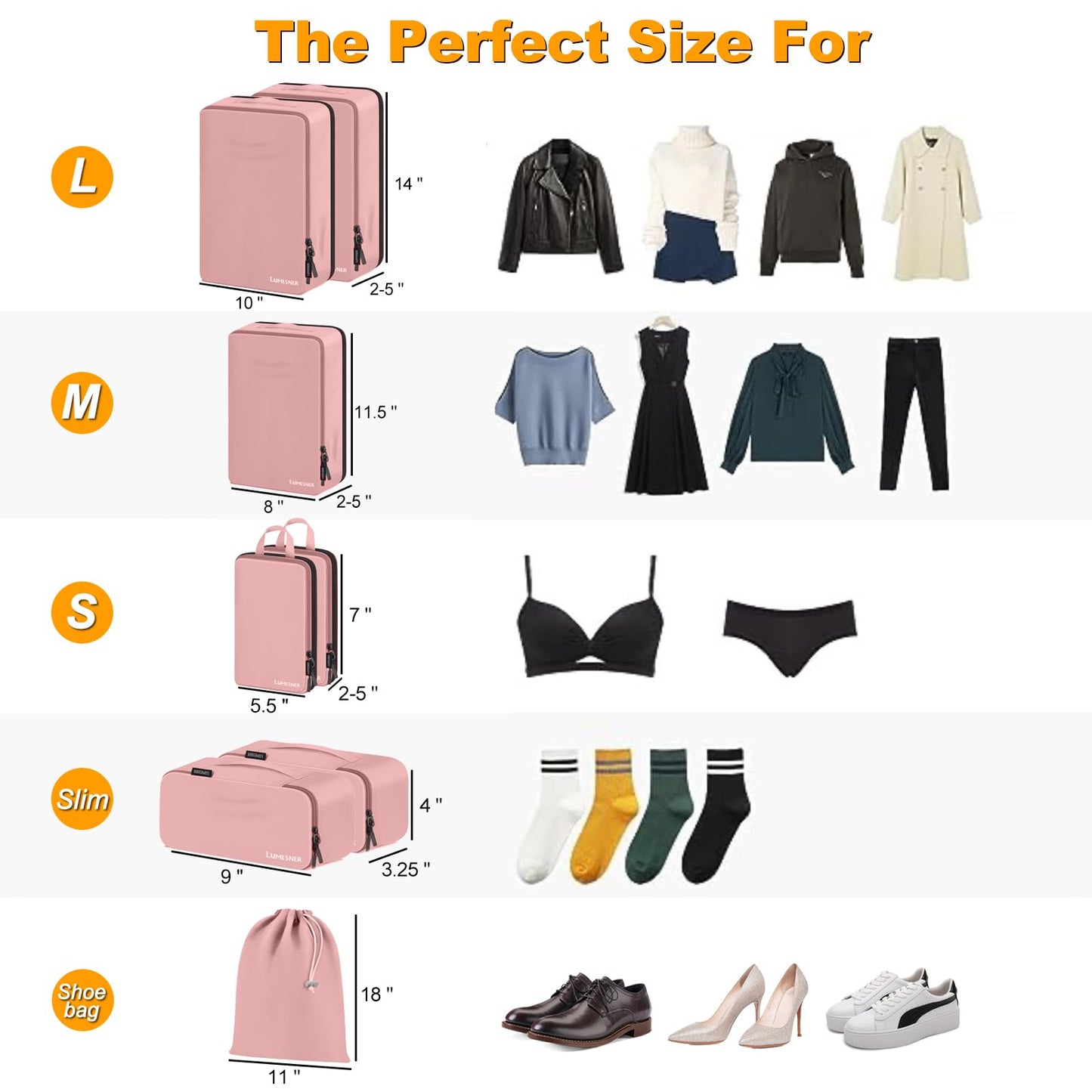 Compression Packing Cubes, Lumesner 8 Set Travel Packing Cubes for Carry on Suitcases, Compression Suitcase Organizers Bag Set & Travel Cubes (8-piece, Pink)