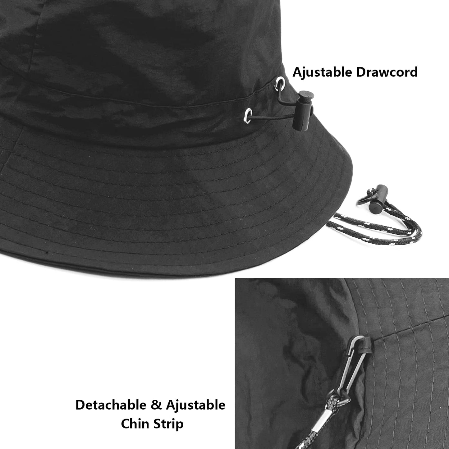woogwin Waterproof Bucket Rain Hat with Chin Strap Quick Dry Packable Boonie Sun Hat Safari Hat UV Protection(Black)