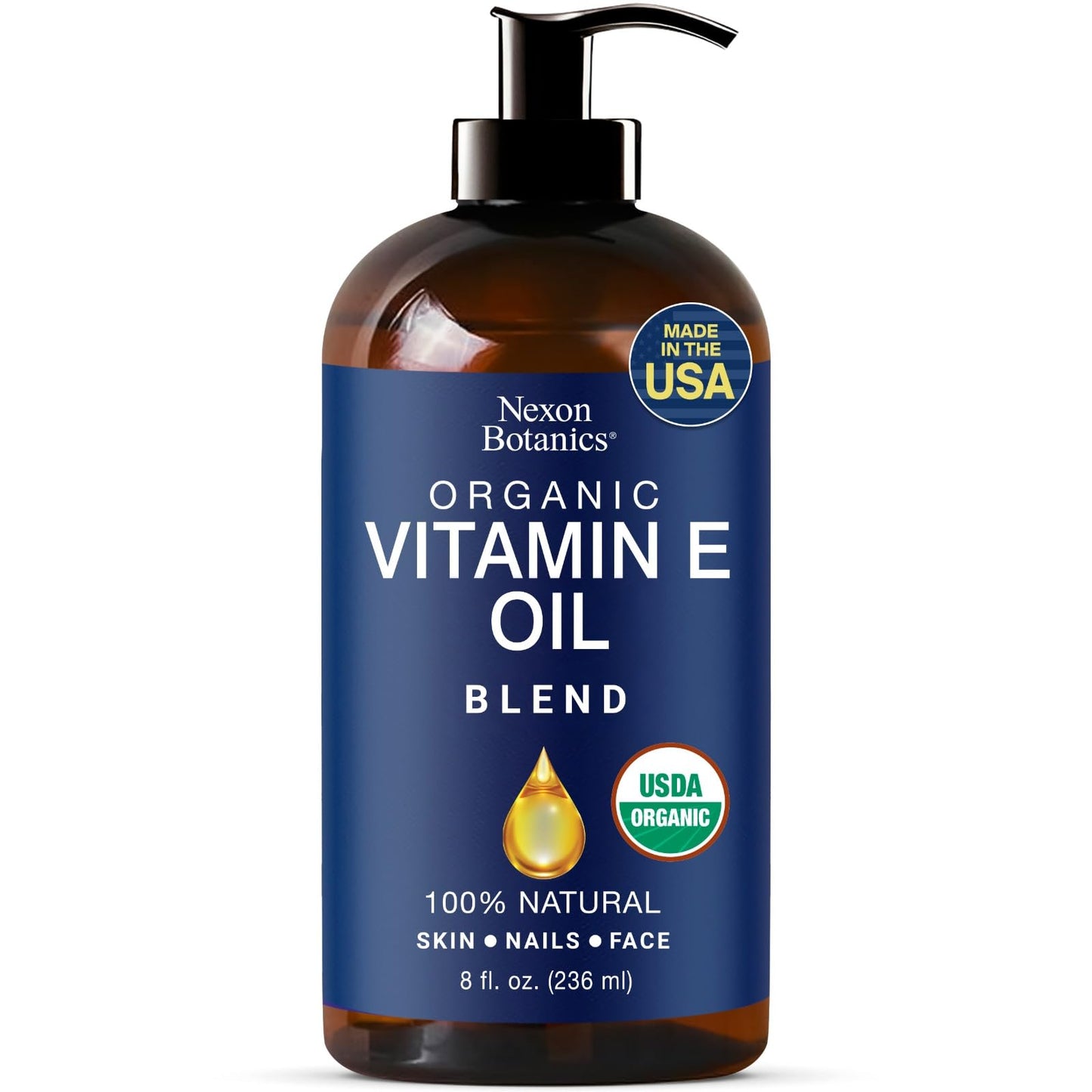 Organic Vitamin E Oil Blend 8 fl oz - Made from Pure, Natural Oils for Skin, Scars & Face - Aceite de Vitamina E - Nexon Botanics