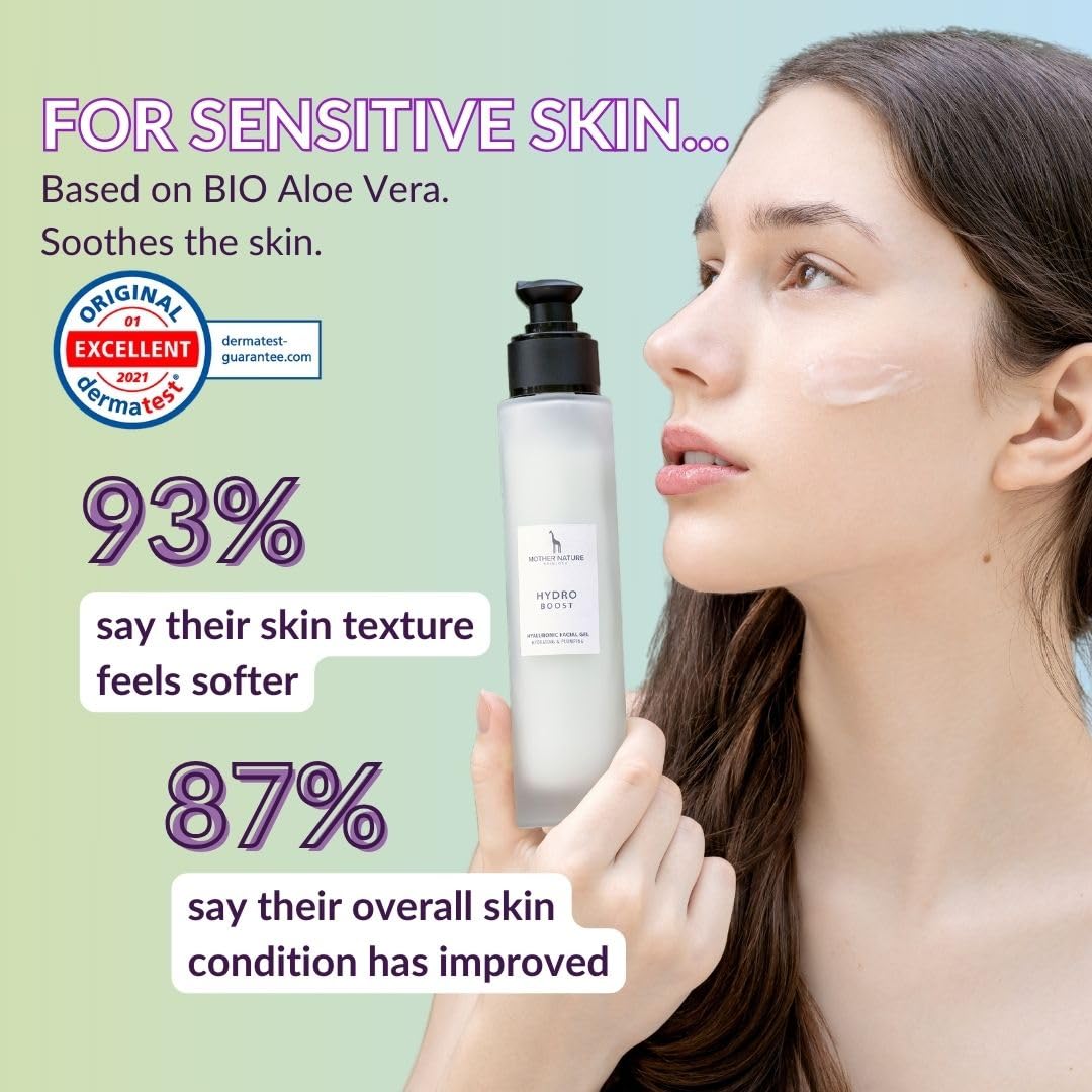 Hyaluronic Acid Moisturiser Gel with Organic Aloe Vera - NATURAL VEGAN COSMETICS - 100ml - Intensive Hydration - Anti-Ageing and Anti-Wrinkle Face Care for Men and Women