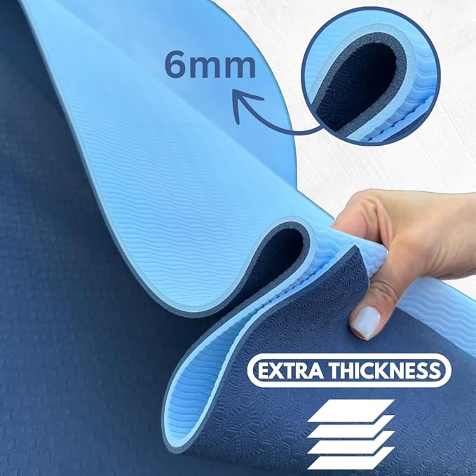 "Premium Extra Thick Yoga Mat With Strap-6mm Non-Slip,Eco-friendly,High-Density TPE,Ideal For Home,Gym, Perfect Exercise Mat for Pilates & Studio-72 L*24 W, Available In Rectangular & Arch Shapes"