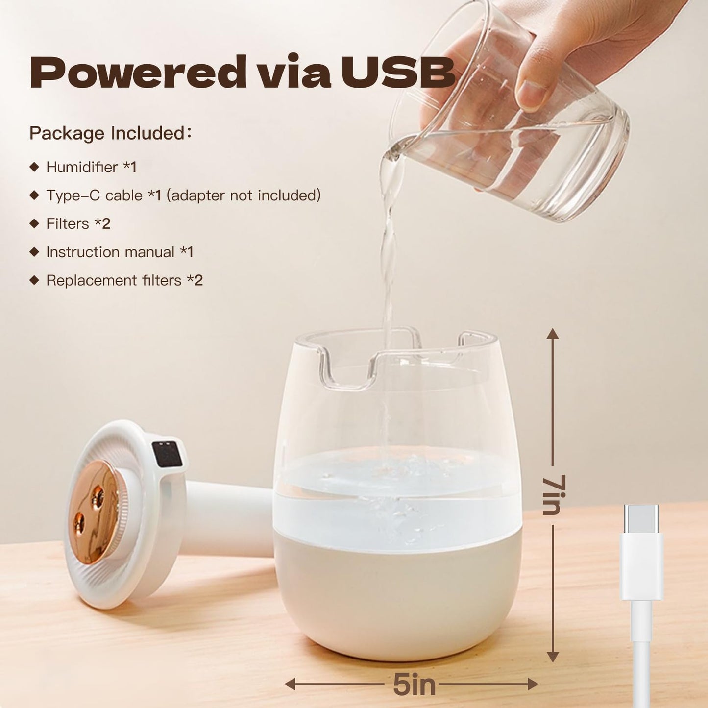 SwiftCool Double Spray Air Humidifier for Bedroom, 2L Quiet Cool Mist Humidifier for Plants Dorm Room Office Home Car Personal Humidificador with Digital Display 3 Mist Modes & Night Light