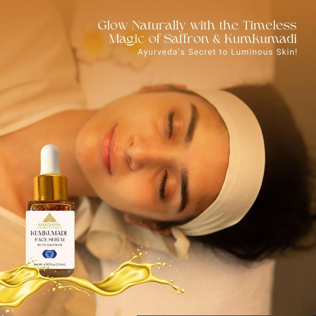Kumkumadi Oil - Ayurveda Face Serum with Saffron & Sandalwood for Glowing Skin Helps Reduce Fine Lines & Spots, Fast-Absorbing & Lightweight, Saffron Facial Moisturizer- 0.50 Fl Oz/15ML