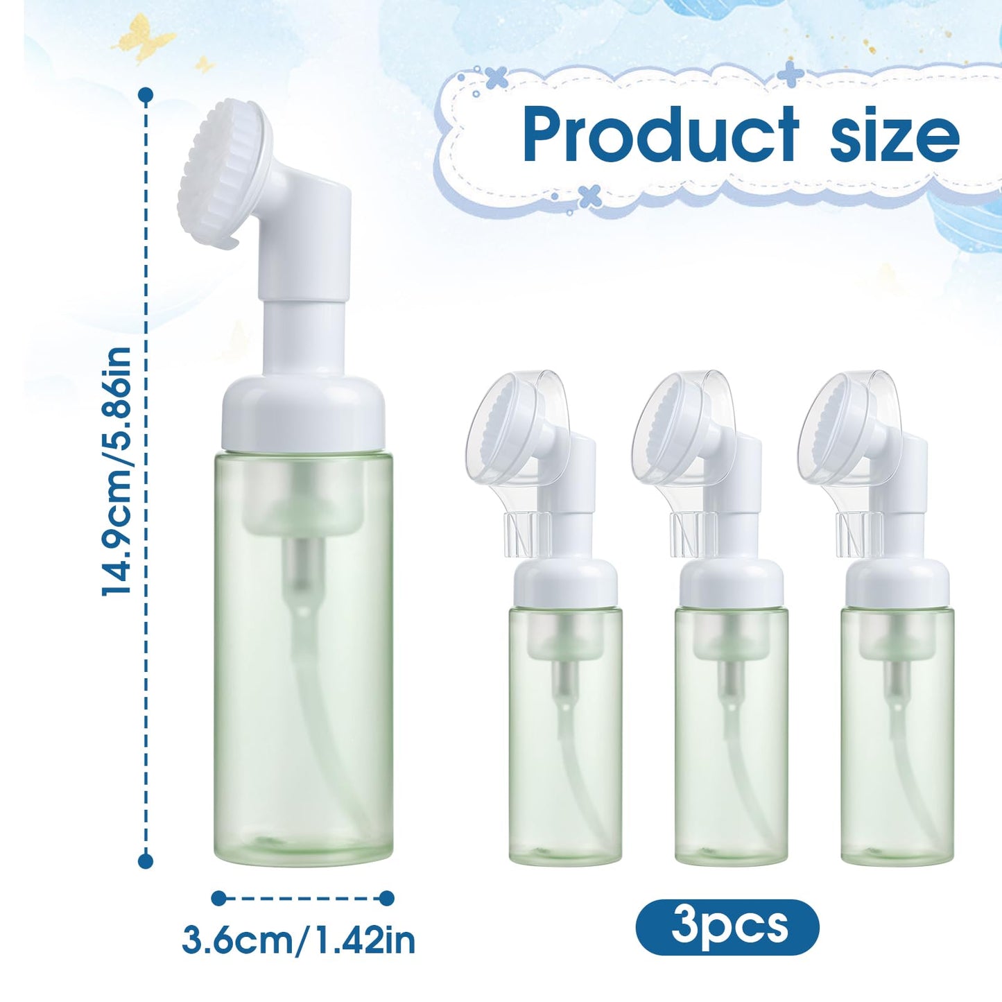 3 Pcs Small Foaming Soap Dispenser Foam Bottle with Brush Empty Facial Cleanser Bottle Mini Mousse Pump Container with Silicone Massage Clean Brush Head for Lash Cleanser Milk Beater Travel