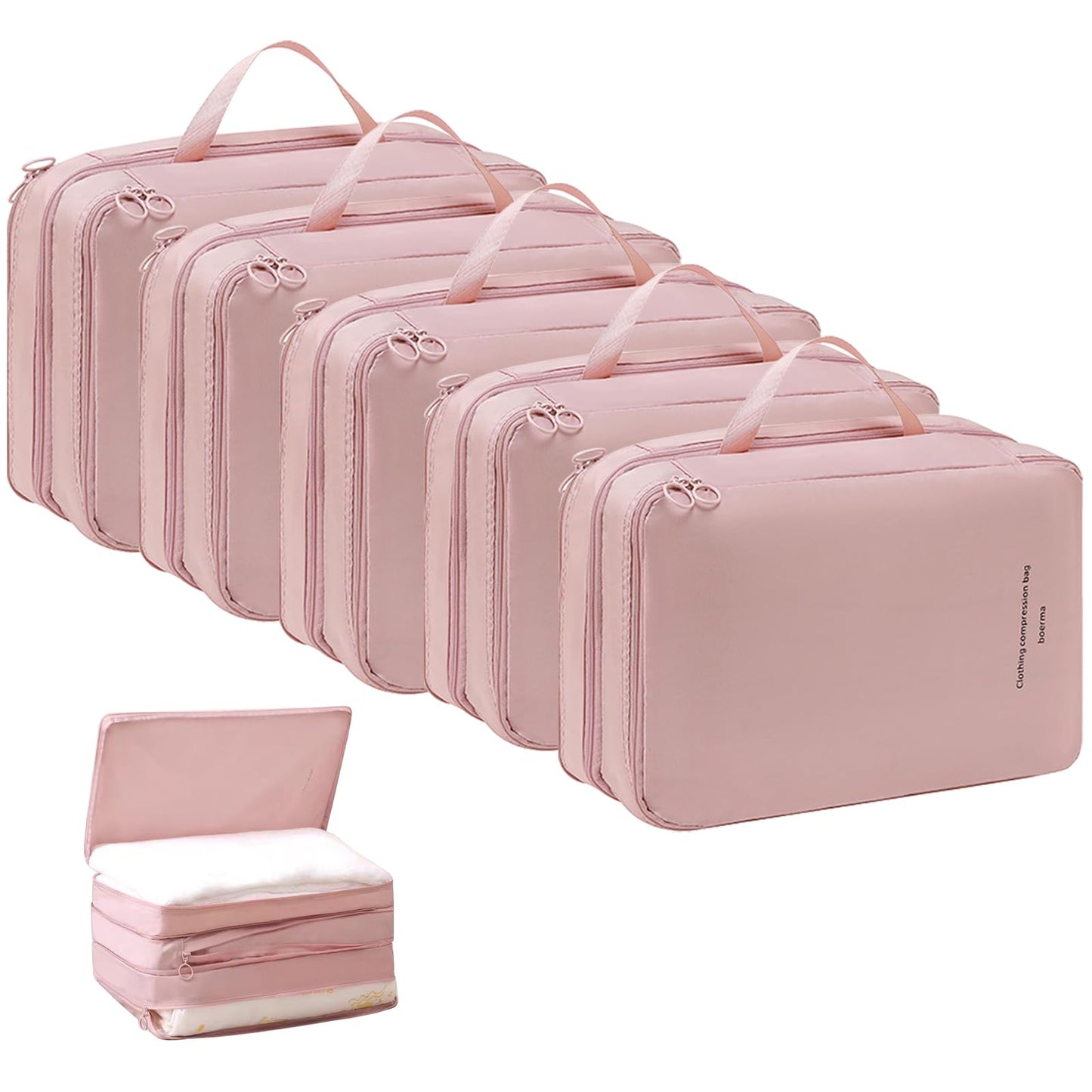 Double-Layered Compression Packing Cubes for Travel, Luggage Organizer Bags Compressible for Suitcase Packing Bag Travel Accessories, Pink, M