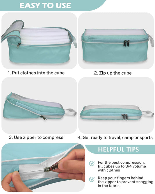 Gonex 8 Set Compression Packing Cubes for Travel, Expandable Mesh Packing Organizer for Travel Accessories Essentials with Toiletry Bag, Laundry Shoe Cable Bag for Suitcases, Grey Blue-green