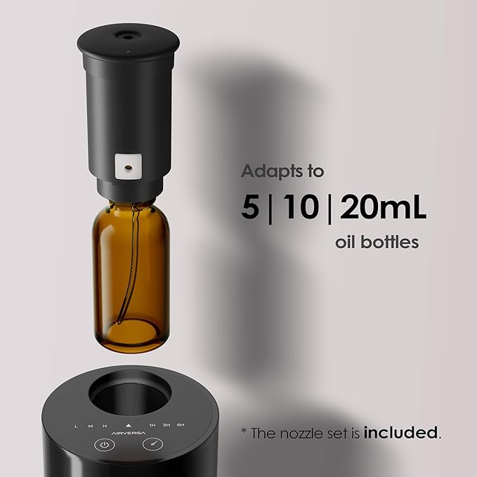 Waterless Diffuser for Essential Oil, Battery Operated Nebulizer, 0.7 Fl.Oz./ 20mL Capacity, Mini Scent Air Machine, 3 Countdown Timers & 3 Mist Levels for Home, Room, Car, Office - AN6 Black 2 Pack
