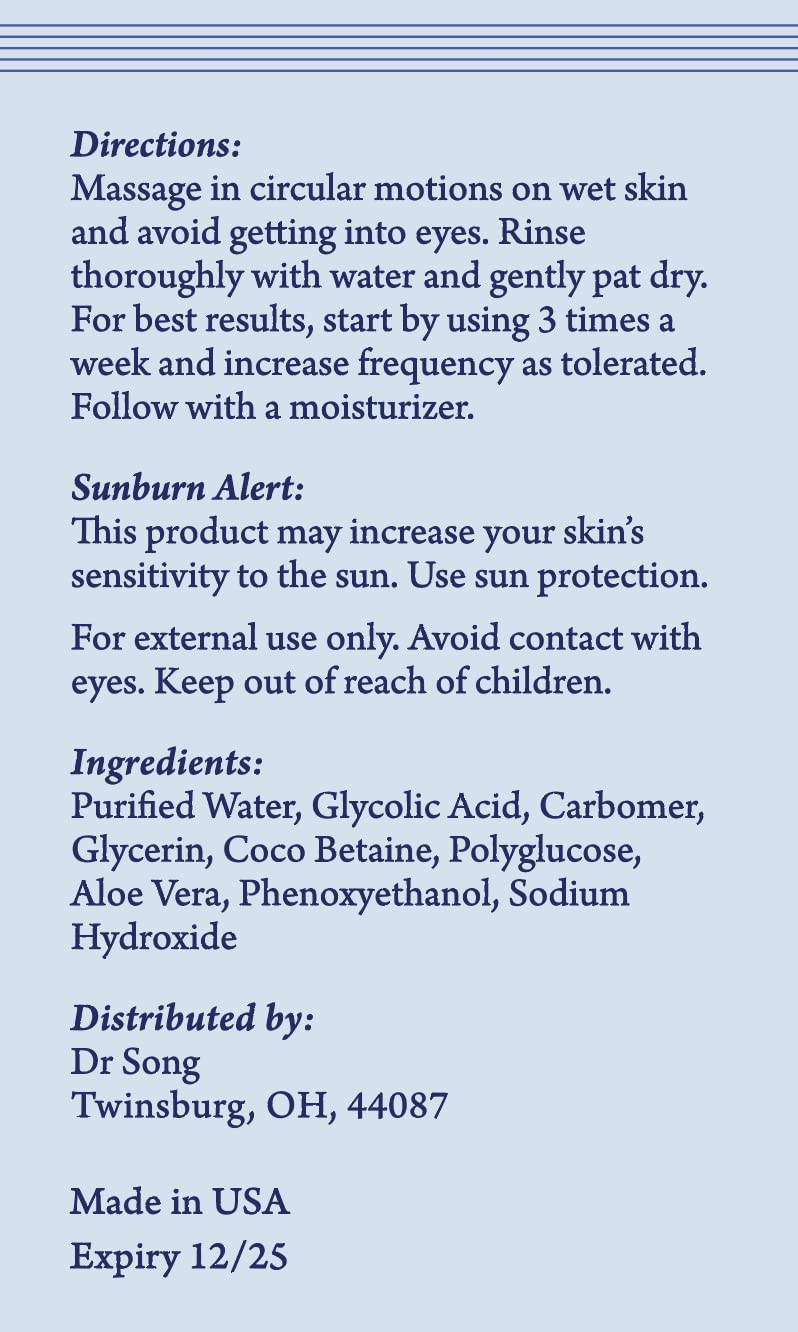 Korean Skin Care - Dr Song Glycolic Acid Face Wash - Exfoliating Face Wash with 10% Glycolic Acid, AHA for Anti Aging, Acne and Wrinkles Korean Beauty