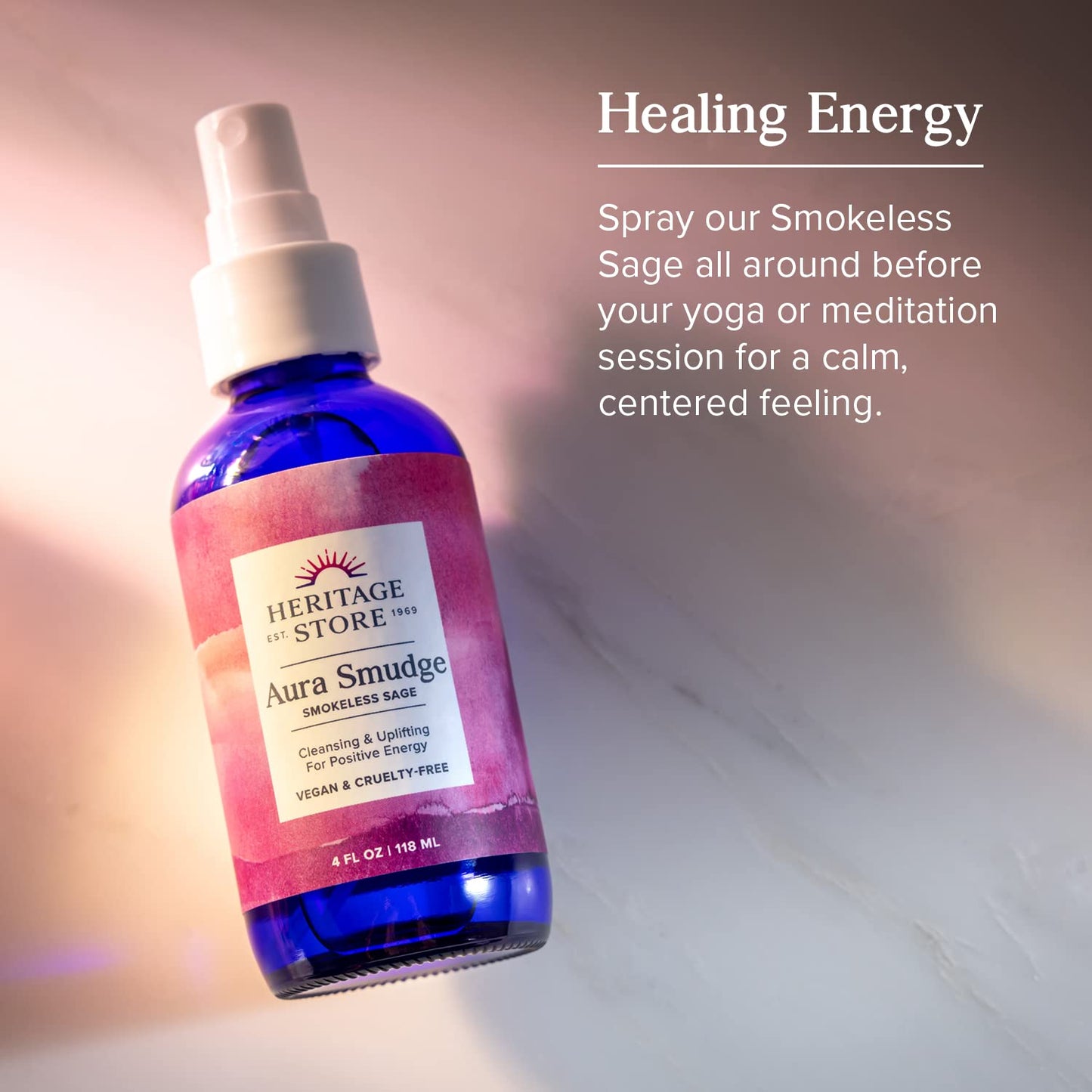 Heritage Store Aura Smudge Smokeless Sage with Juniper, Cleansing & Uplifting Spray for Positive Energy, Clean, Simple Alternative to Smudge Sticks & Burning Sage, Paraben Free, Vegan, 4oz