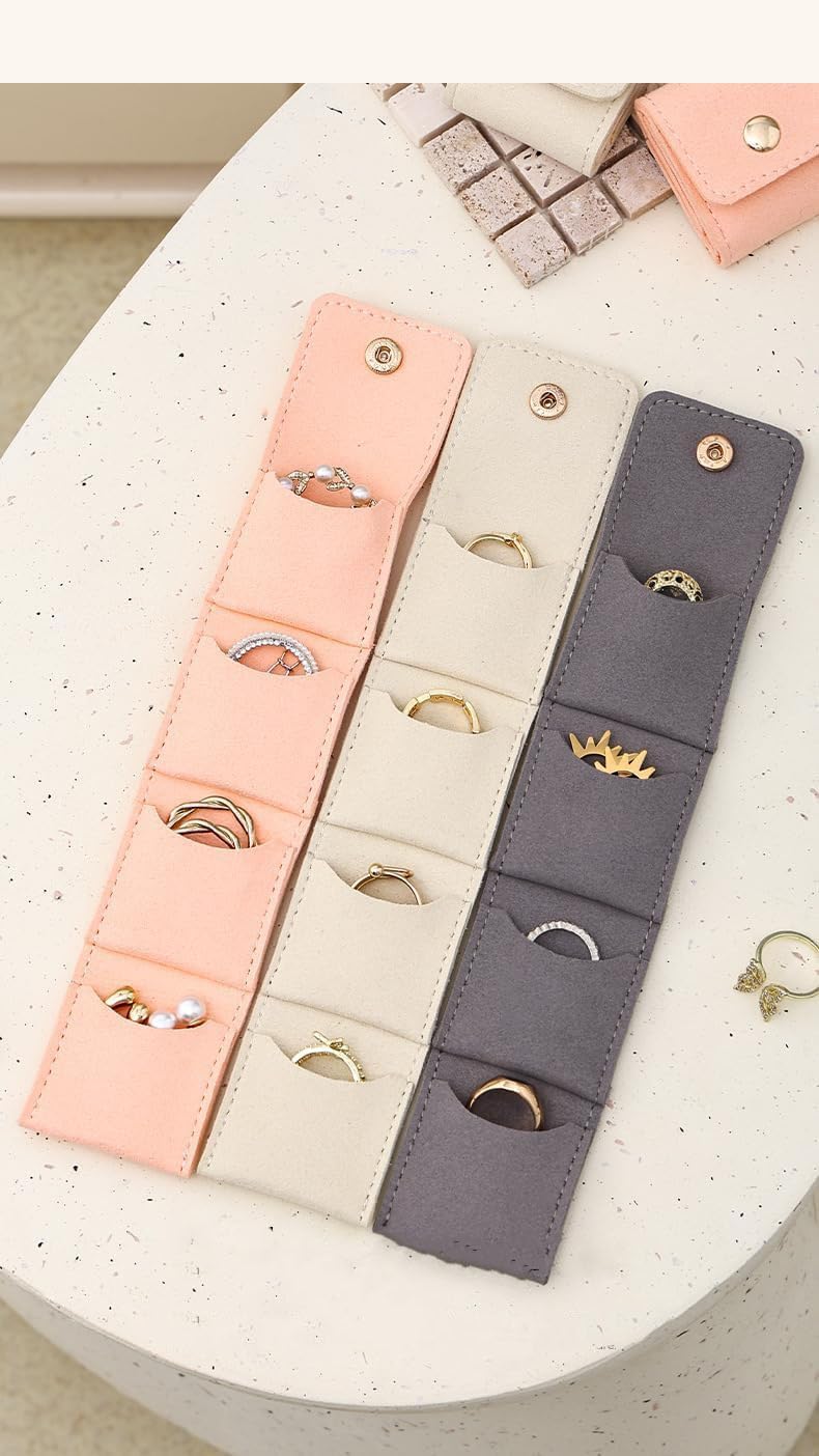 Mini Travel Jewelry Bag, Travel Jewelry Organizer Case Foldable Jewelry Roll for Journey Rings, Necklaces, Earrings, Bracelets,Mini Travel Jewelry Roll Bag with Buckle, (2pcs)