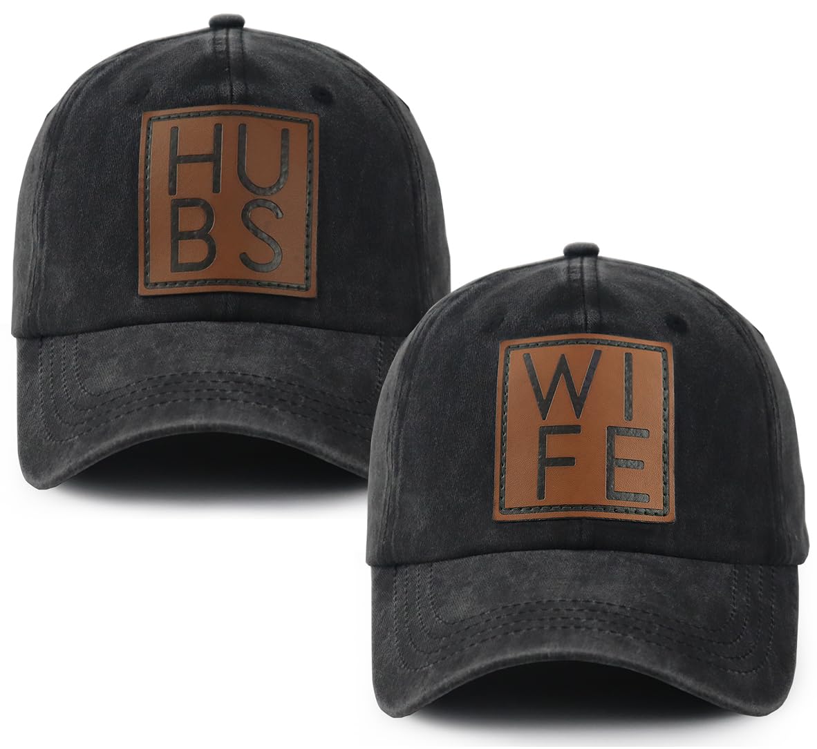 Mr and Mrs Gifts, Hubby Gifts for Men, Wifey Hat for Women, 2 PCS Honeymoon Hats, Just Married Gifts for Husband Wife Bride Groom, Adjustable Cotton Couple Baseball Cap Black