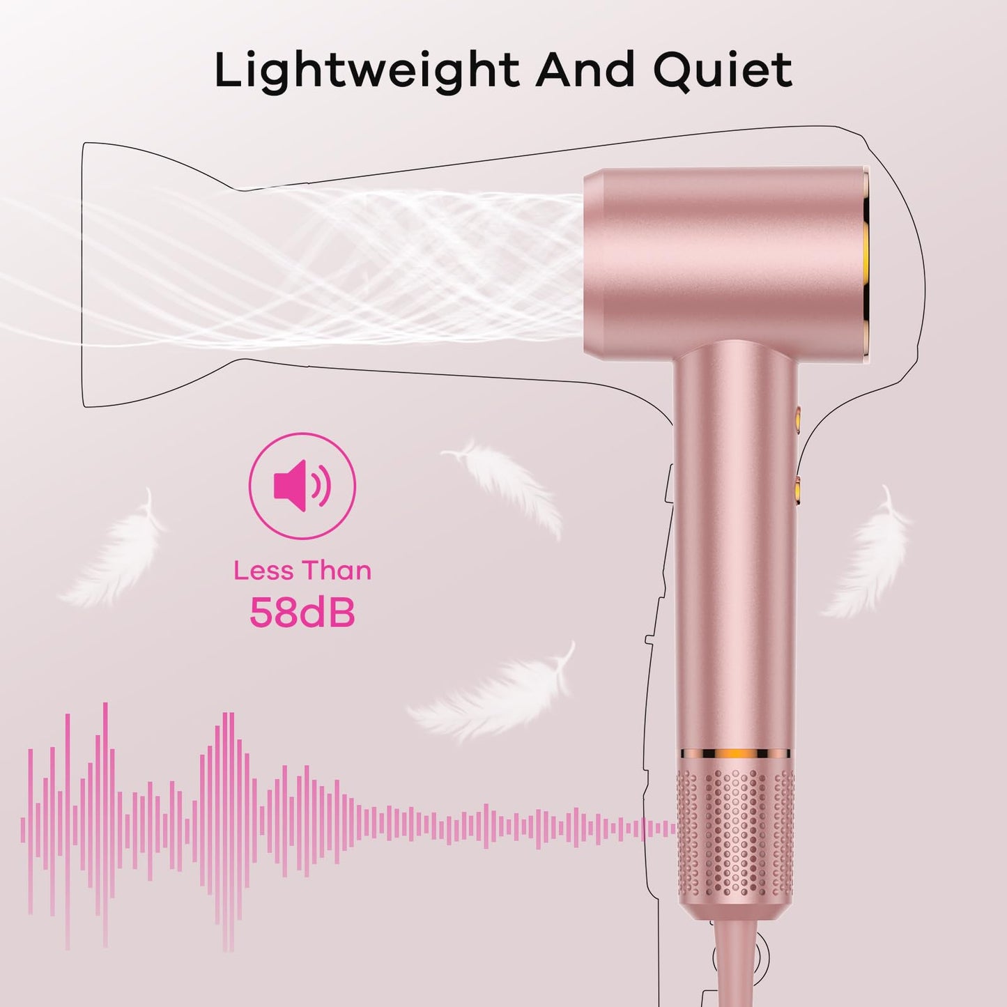 High-Speed Ionic Hair Dryer:3Min Fast Dry with Brushless Motor - Quiet, Mini Portable Hair Dryer Hair Care with Diffuser for Curly Hair Salon Home Travel for Women/Men/Baby/Pet