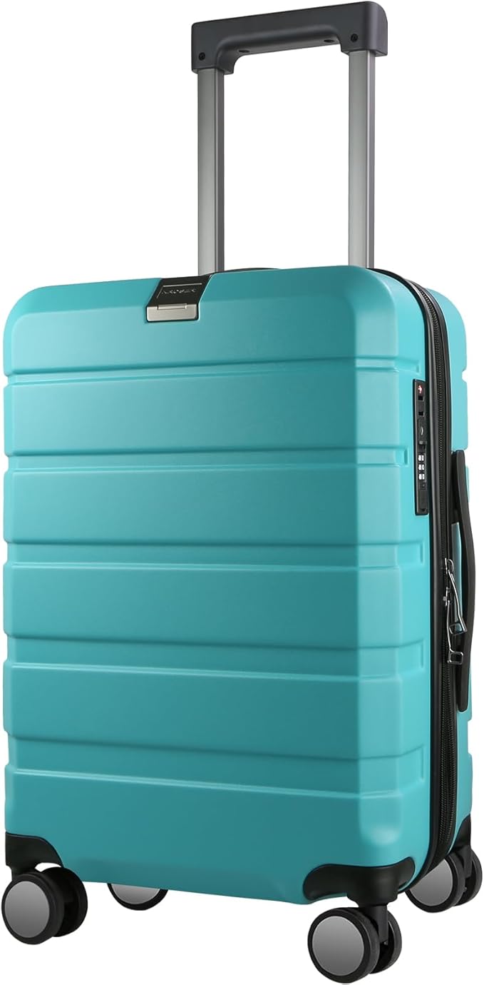 KROSER Hardside Expandable Carry On Luggage with Spinner Wheels & Built-in TSA Lock, Durable Suitcase Rolling Luggage with USB Port, Carry-On 20-Inch, Lake Blue