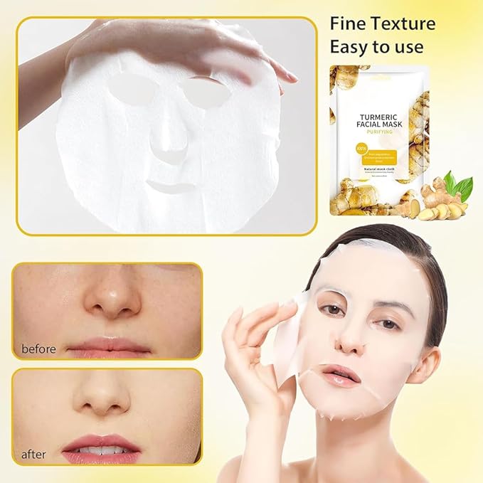 10 Sheets Masks Turmeric Face Sheet Mask for Women, Hydrating Face Masks Skincare, Facial Mask Sheet Facial Masks for Breakouts Pimple Oil Control, Bulk Face Masks Suitable for All Skin Types