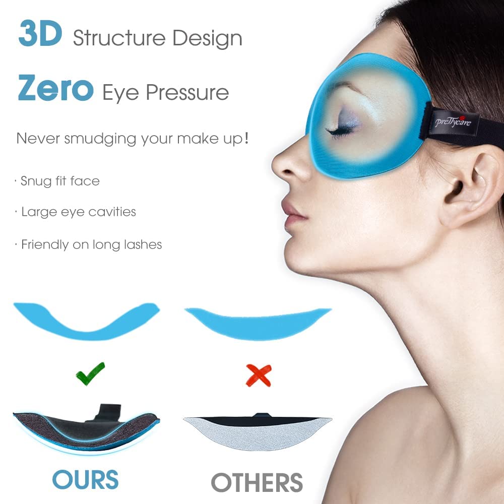 PrettyCare 3D Sleep Mask 2 Pack,Eye Mask for Side Sleeper 3D Contoured Sleeping Mask Blackout Out for Men- Blindfold Airplane with Ear Plugs, Night Masks with Travel Bag (Black&Blue)