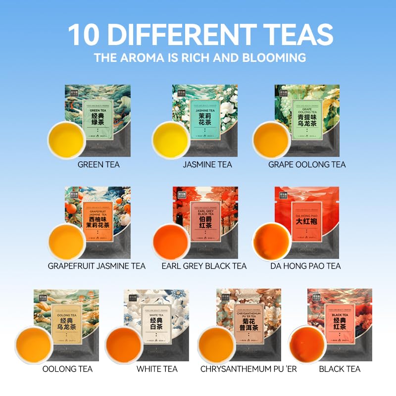 BEI CAI Tea Bags Sampler Assortment Box (50 Count) 10 Different Flavors,Perfect Variety Individually Wrapped Tea Bag,Perfect for Hotels, Offices, Food Service Gift Set &Sampler Variety Pack