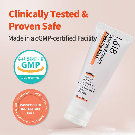 1.618 Salmon Firming Sleeping Mask with Ceramides & Hyaluronic Acid – Hydrating, Soothing, Anti-Wrinkle Overnight Face Mask for Dry & Sensitive Skin | Fragrance-Free | K-Beauty | 3.53oz