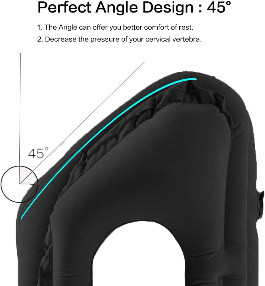 Kimiandy Inflatable Travel Pillow for Airplane, Neck Air Pillow for Sleeping to Avoid Neck and Shoulder Pain, Support Head and Lumbar, Used for Airplane, Car, Bus and Office (Black)