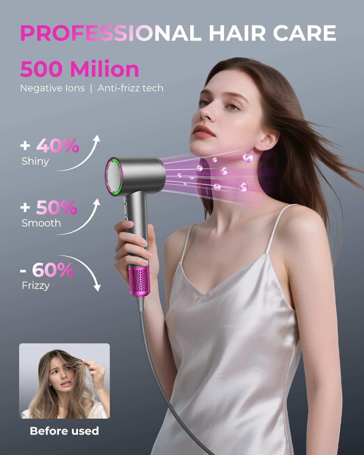 SHRATE Professional High Speed Ionic Hair Dryer | Ultra-Fast Drying | 500 Million Negative Ions | Low Noise Thermo-Control | Compact Blow Dryer with Magnetic Diffuser for Faster Drying All Hair Types