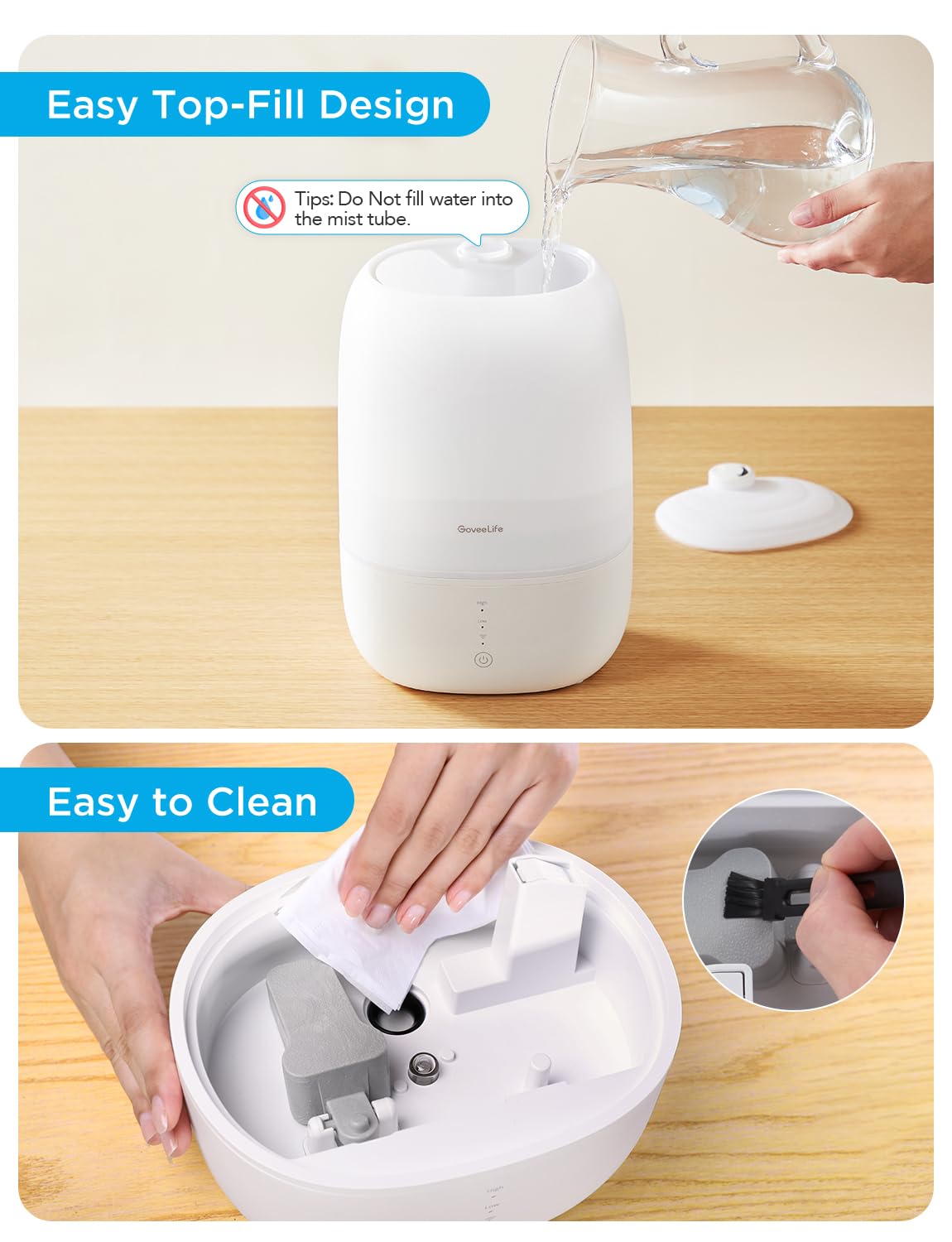 GoveeLife Smart Humidifiers for Bedroom, 3L Top Fill Cool Mist Humidifiers with Essential Oil Diffuser, Humidity Control, WiFi Air Humidifier with Night Light, for Baby, Plants, Home, Work with Alexa