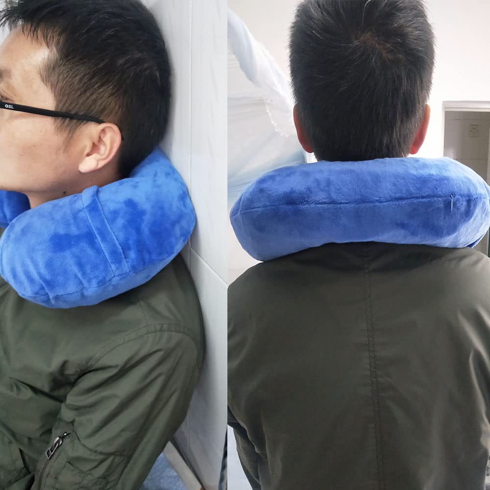 MXJZW 2Pack Inflatable Neck Pillows with Washable Crystal Velvet Cover Ultralight Travel Pillow for Airplane, Car, Office U-Shaped Ergonomic Support(Orange Red Royal Blue)