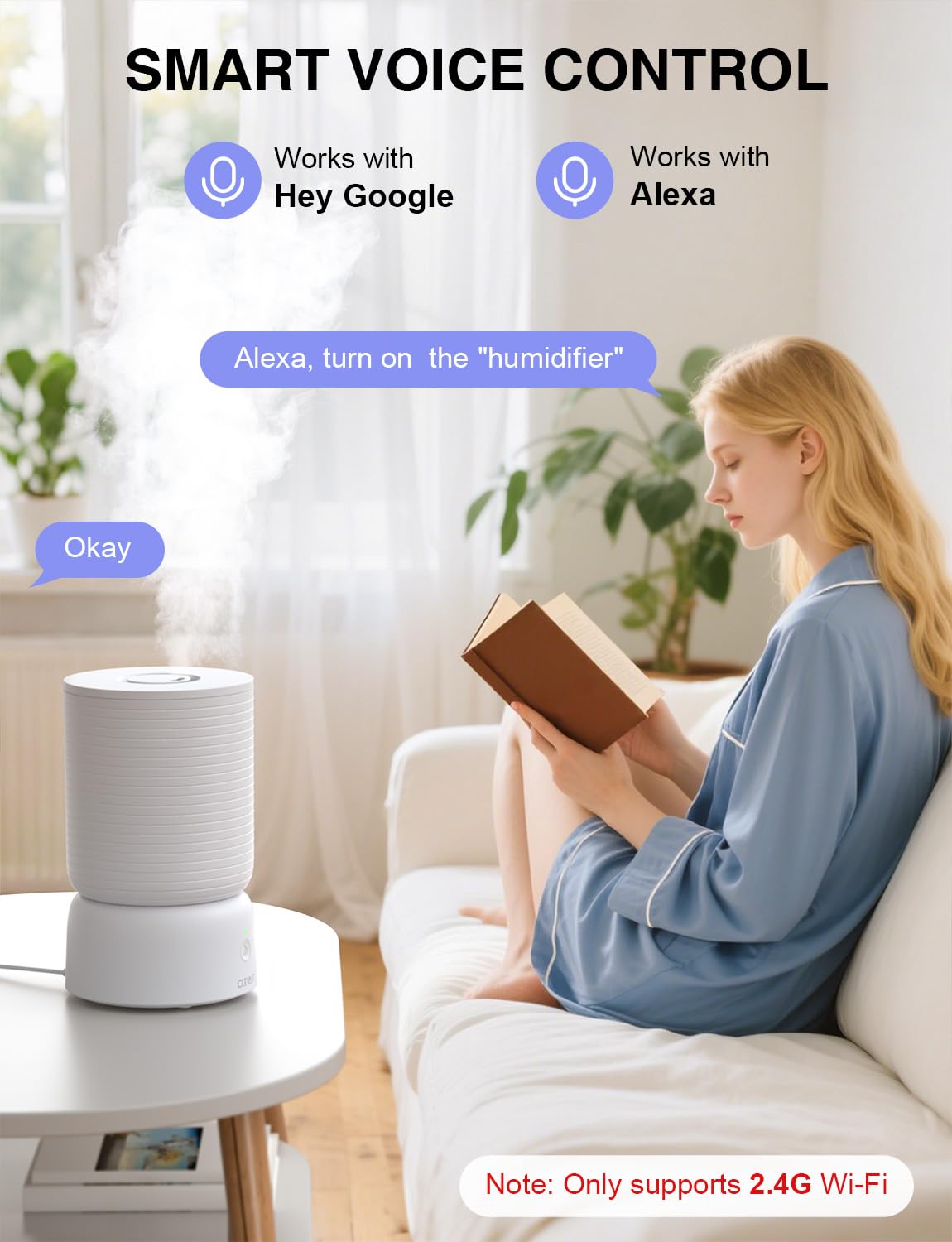 CLEVAST Smart Humidifiers for Bedroom, 1 Gal/4L Cool Mist Top Fill Humidifier with Essential Oil Diffuser, Quiet Operation for Baby Nursery, Home, Office, Large Room, Works with Alexa/Google Assistant