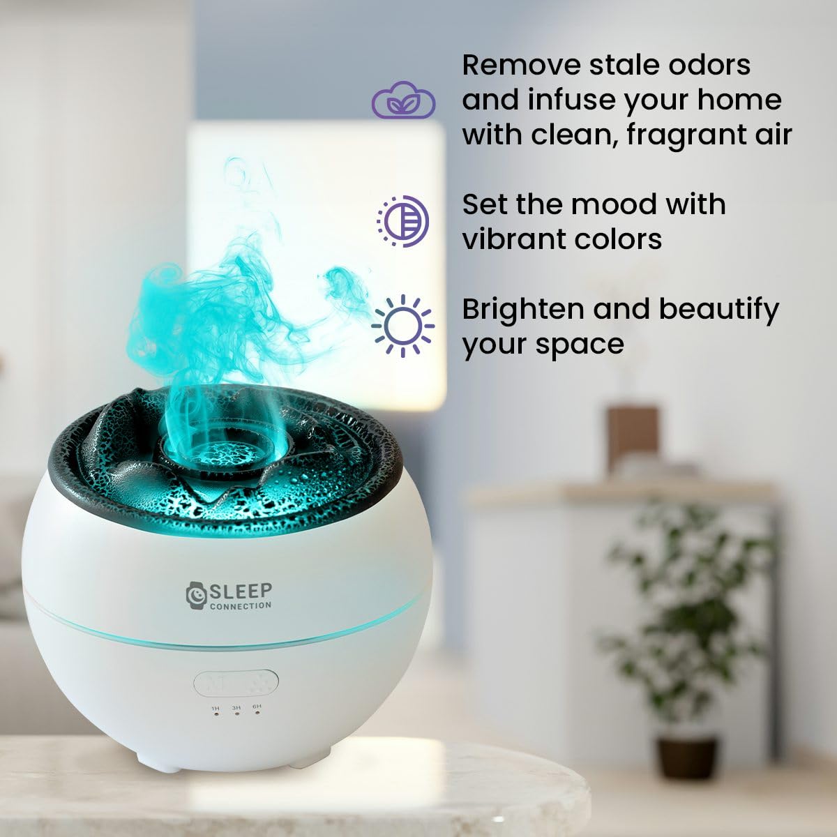 Sleep Connection Volcano Humidifier Essential Oil Diffuser - 360ml Fine Mist Volcano Aroma Diffuser, Quiet Operation with Flexible Timer Settings, 7-Color LED Lights for Enhanced Sleep and Relaxation