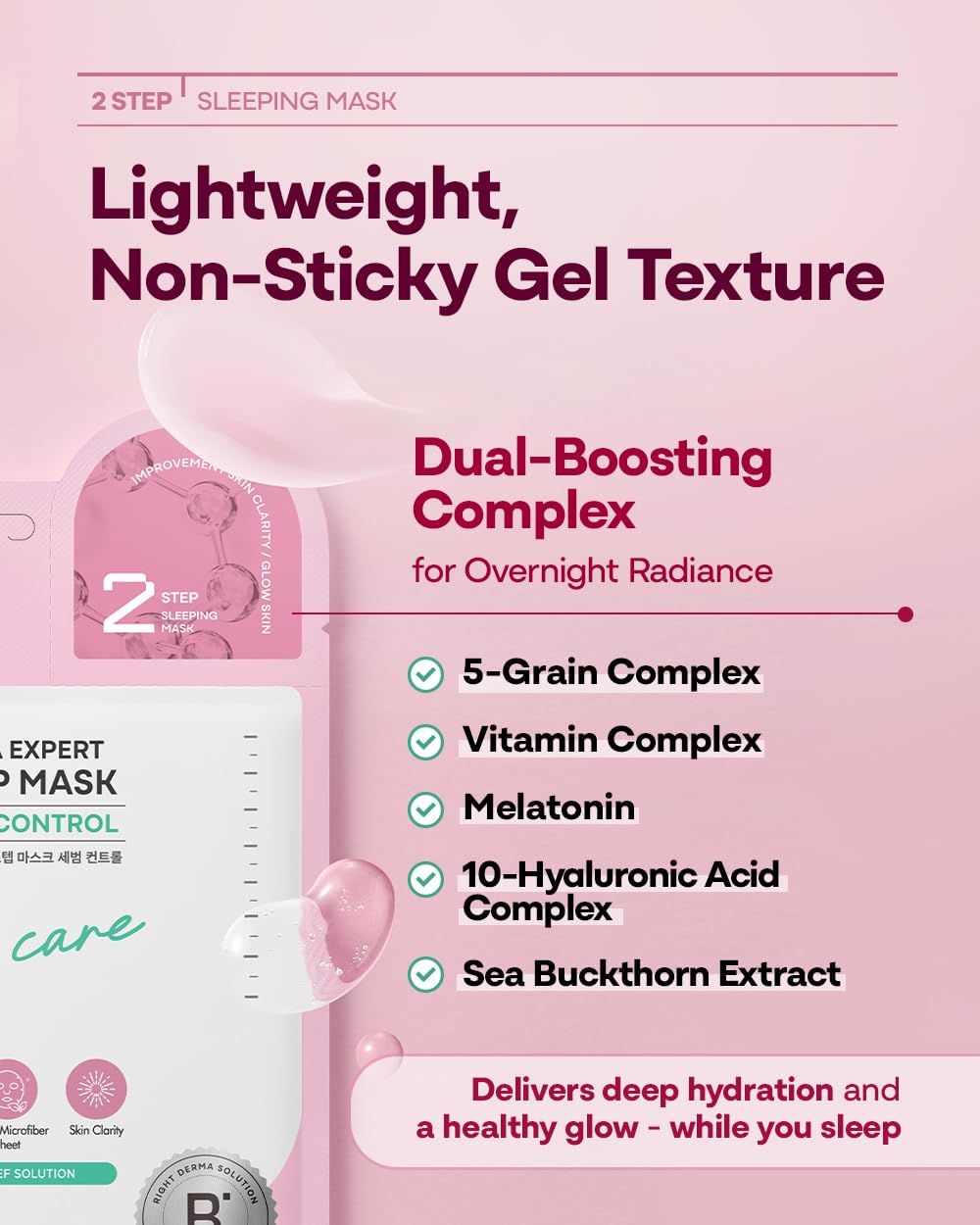 Bano Derma Expert 2 Step Sebum Control Face Mask – 2 in 1 Soothing Sheet & Sleeping Mask with Salicylic Acid, Niacinamide & Hyaluronic Acid | Support Glow for Glass Skin | Korean Skincare | 7 Sheets