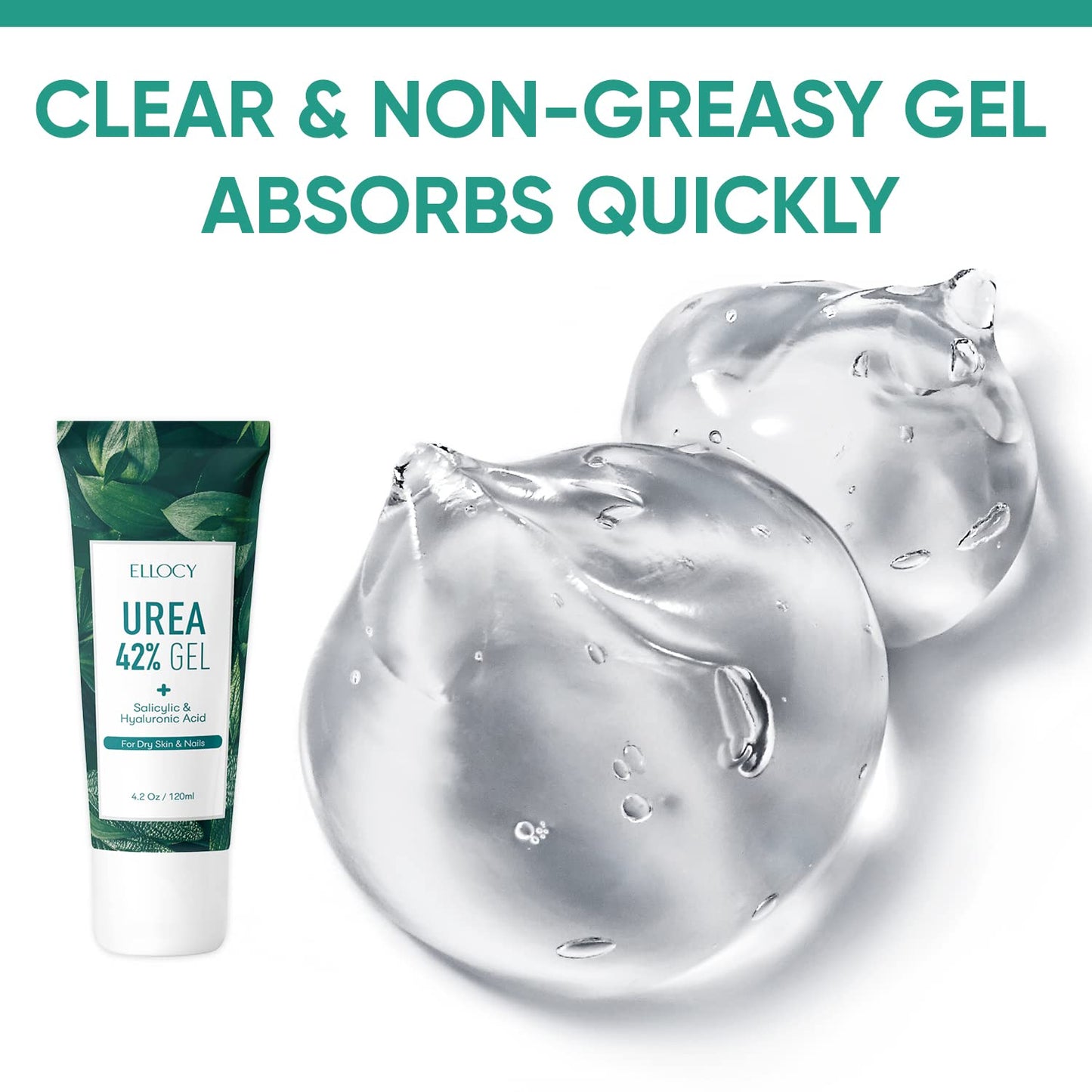 Ellocy 42% Urea Gel Max Plus Salicylic & Hyaluronic Acid - cracked heel repair callus remover gel for Elbows, Feet, and Hands, and cracked heel, calloused feet remover gel 4oz