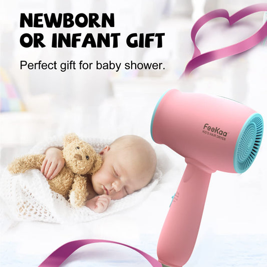 FeeKaa Kids Hair Dryer, Pink, 500 Watt, Lightweight, Gentle Heat, Safe for Kids, Anti-Scald Design