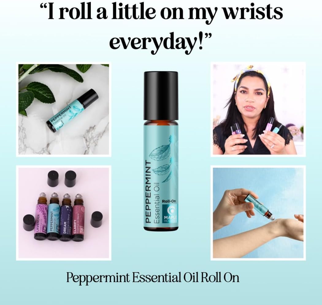 Peppermint Oil Roll on - Pure Peppermint Rollerball Essential Oil Aromatherapy Stick for Headaches - Natural Travel Essential and Pregnancy Must Have for Headaches Energy & Focus Support (1 Pack)