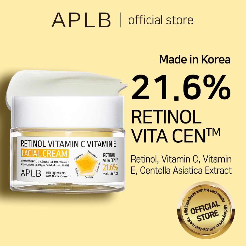 APLB Retinol Vitamin C Vitamin E Facial Cream | RETINOL VITA CEN™ 21.6% 1.86 FL.OZ/Korean Skincare, Deep hydration, Retinol, Revitalize for gentle and improve skin texture