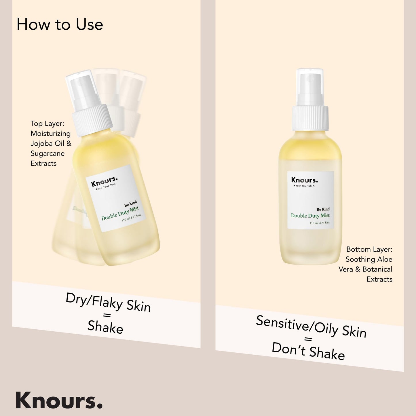 Knours Korean Cycle-Conscious 3 M's Hydrating Jojoba Oil + Aloe Vera H2O | Knours Be Kind Face Mist Spray | Vegan Squalane | Dry, Sensitive Skin | for Redness | EWG Verified |110ml/3.72oz