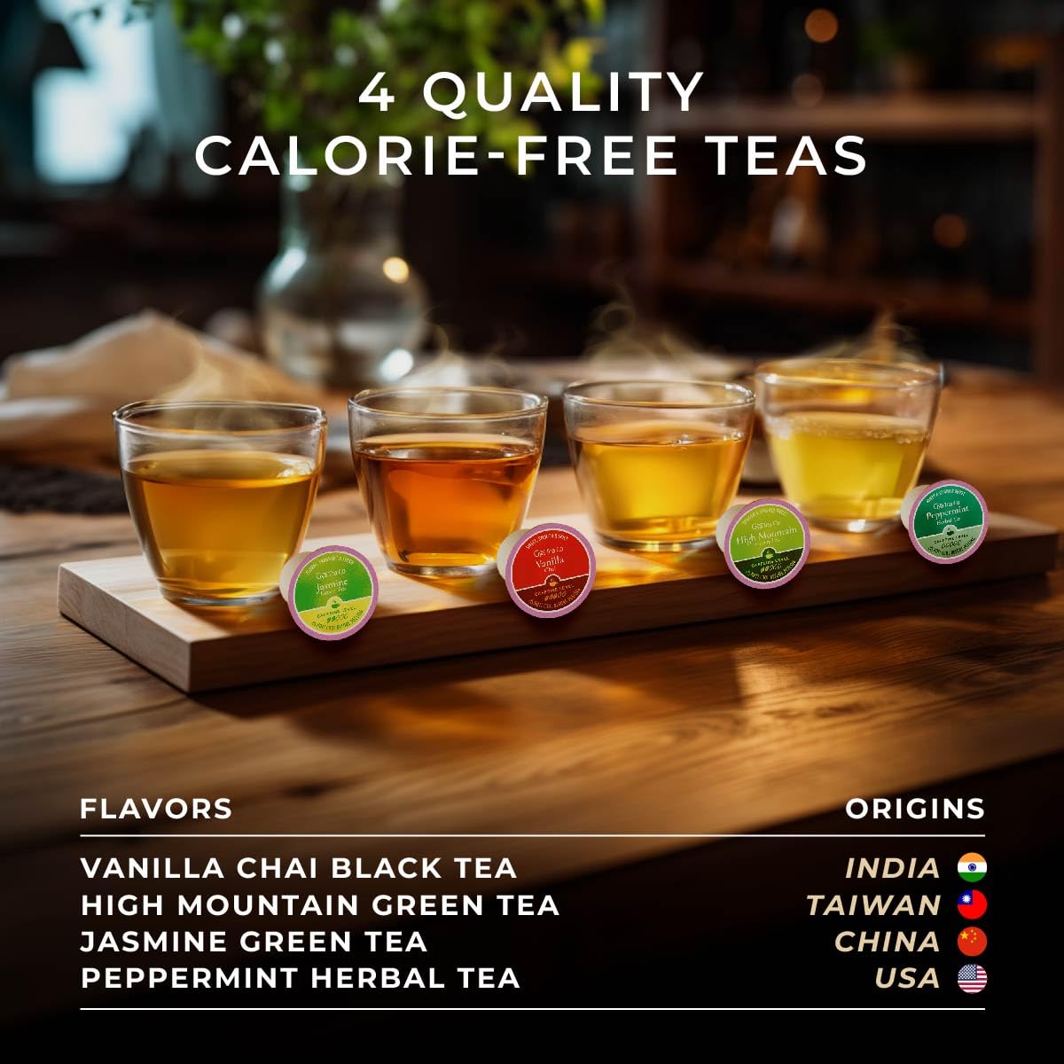 Gya Tea Co Evening Calm Tea Gift Set (24 ct) - Assorted Tea Pod Variety Pack with Vanilla Chai, Peppermint, High Mountain, Jasmine Green 4 Flavors for Night Rest, Digestion & Relaxation