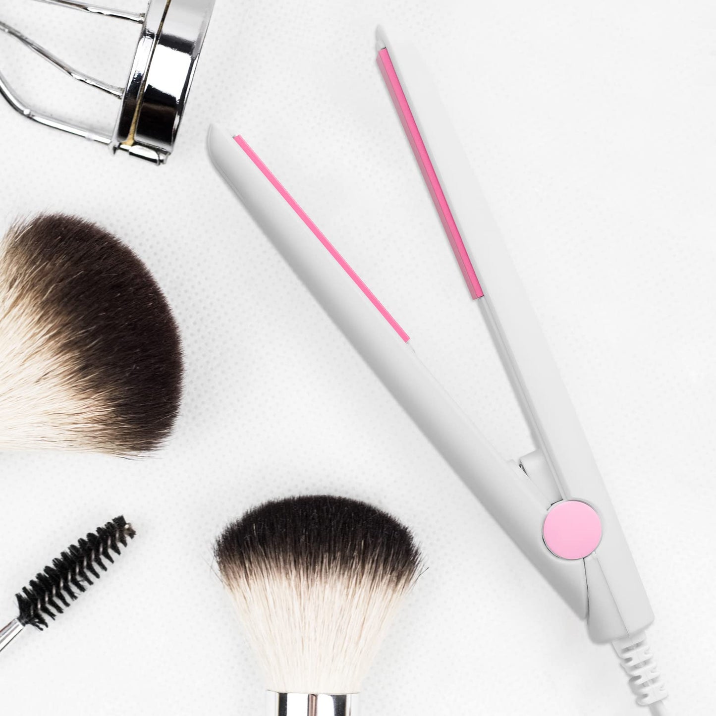 2 in 1 Mini Hair Straightener, US Plug, Ceramic Tourmaline Plate, Beauty Flat Iron Heating Curler Small Lightweight Portable Mini Flat Iron Curler for Home (White)