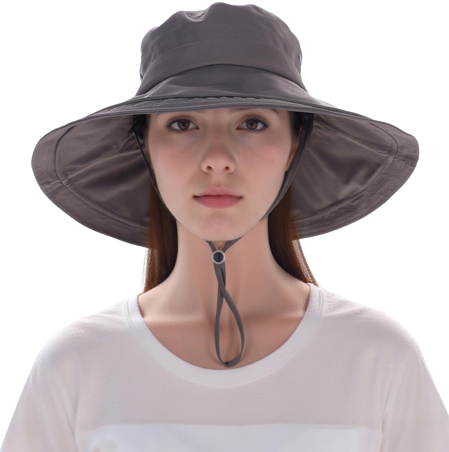 EINSKEY UPF 50+ Women's Sun Hat, Waterproof Wide Brim Bucket Hat, Ponytail Hole, Packable for Beach Hiking Fishing Gardening Dark Grey