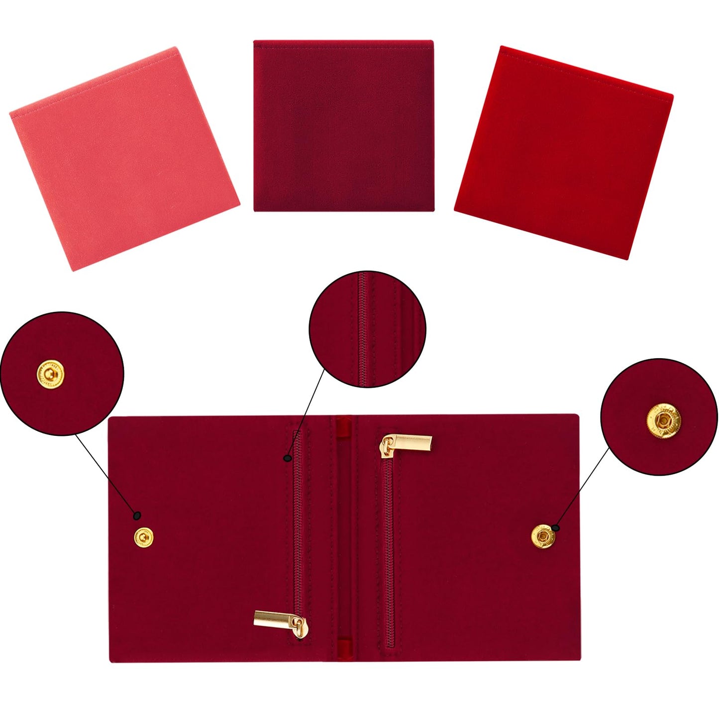 3pcs Small Jewelry Bags Zipper Jewelry Pouches Jewelry Organizer Cases Jewerly Rolls Small Bags for Jewelry Gift Bags Little Bags for Jewelry Travel Jewelry Pouch, 4"x4",Red