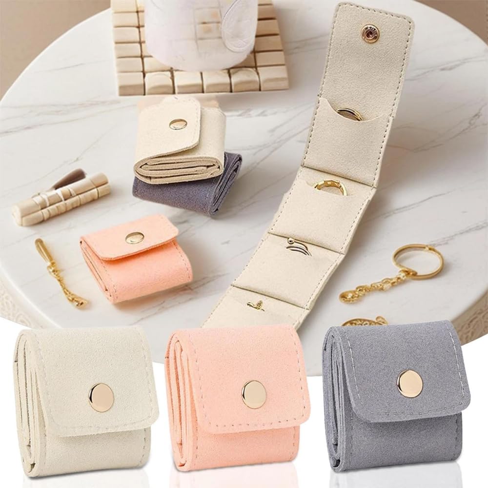 KYAOBEY Mini Travel Jewelry Bag, Mini Travel Jewelry Roll Bag with Buckle, Portable Foldable Travel Jewelry Organizer Case for Bracelet Rings Necklace for Traveling Gifting (6PCS)