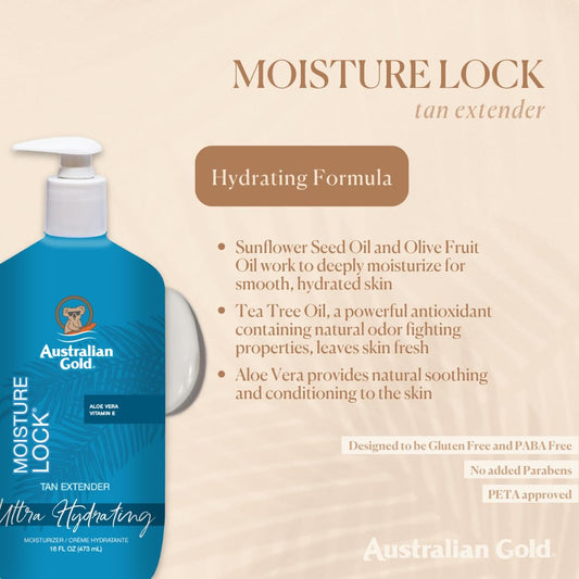 Australian Gold Moisture Lock Tan Extender (16 Fluid Ounce) and Aloe Vera Freeze Gel with Lidocaine (8 Fluid Ounce), Hydrating Body Lotion and Aloe Vera Gel for Skin (Pack of 2)