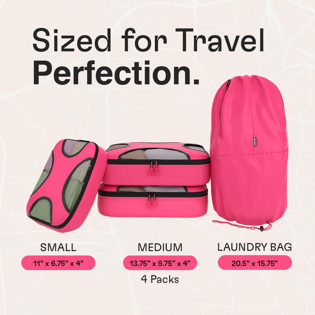 Shacke 6 Set Packing Cubes for Travel - Compression Packing Bags/Travel Organizer - Luggage Organizer Bags for Traveling - Travel Essentials for Women - Cruise Must Haves Packing List (Precious Pink)
