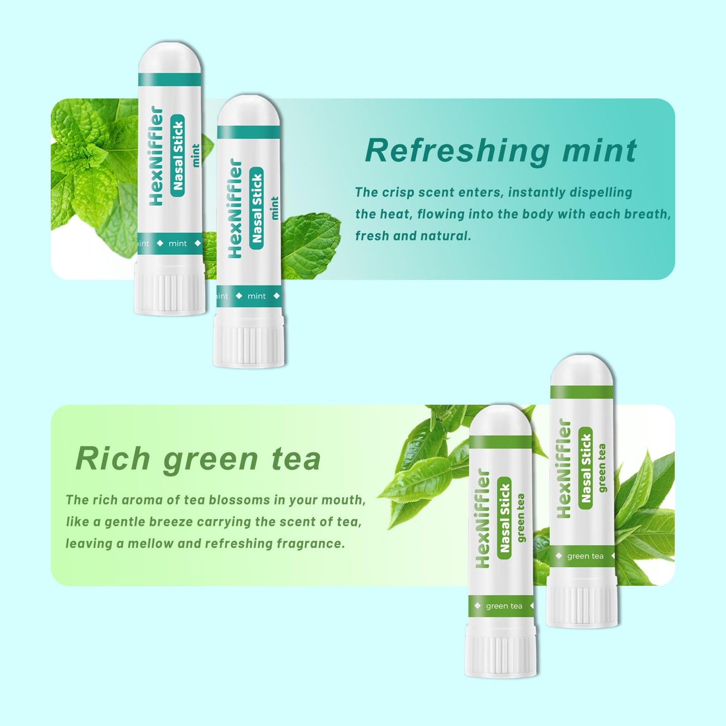 Nasal Stick, Essential Oil Vapor Inhaler, Natural Ingredients, Breathe Freely,Boosts Mood, On-The-Go Portable Nasal Inhaler for Adults, 4Pack(Mint, Lavender, Green Tea,Coffee) (4 Pack Variety)