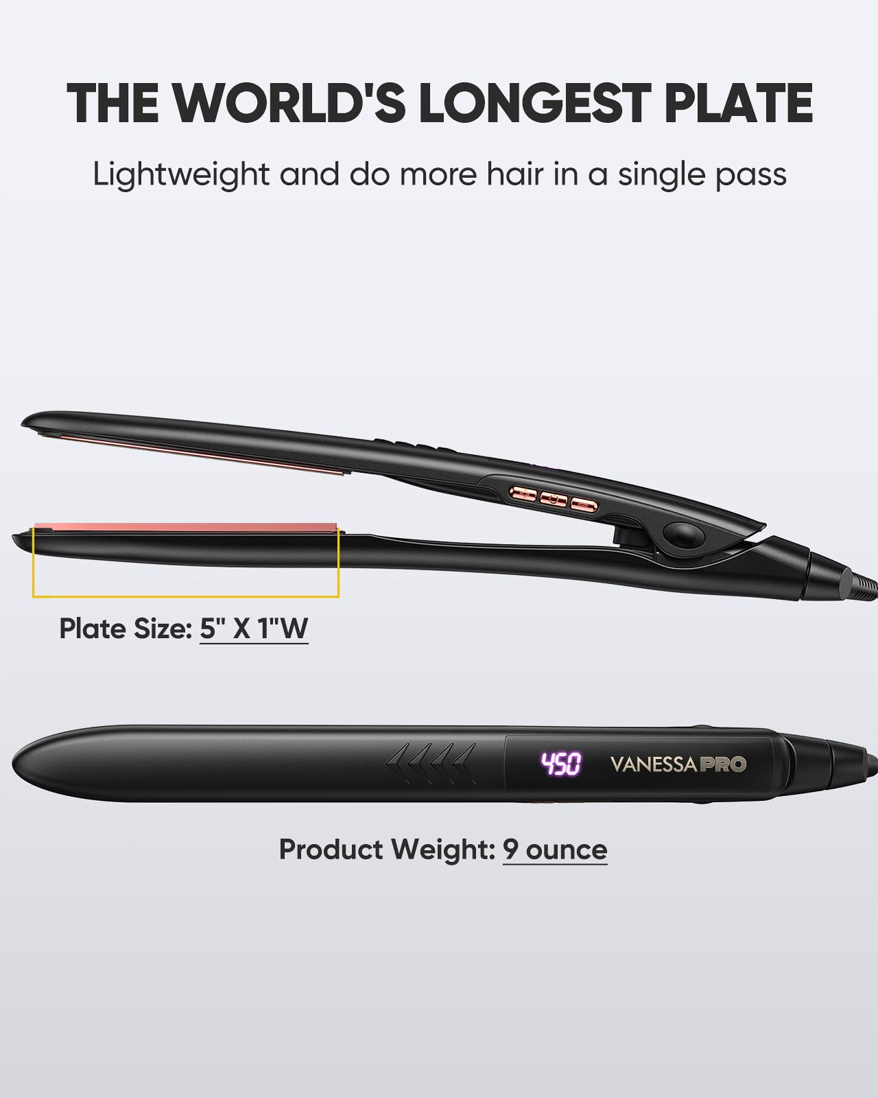 VANESSA PRO Flat Iron Hair Straightener, 100% Pure Titanium Flat Iron for One Pass to Achieve a Sleek Look, Curls Beautifully & Straightens Well - 1 inch