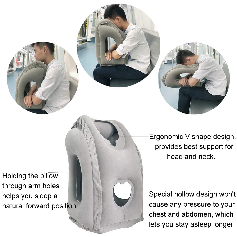 SmartDer Inflatable Travel Pillow, Airplane Pillow with Patented Valve Design, Travel Accessories with Neck and Head Support, Travel Pillows for Long Haul Flights, Cars, Buses, Trains, Office Napping
