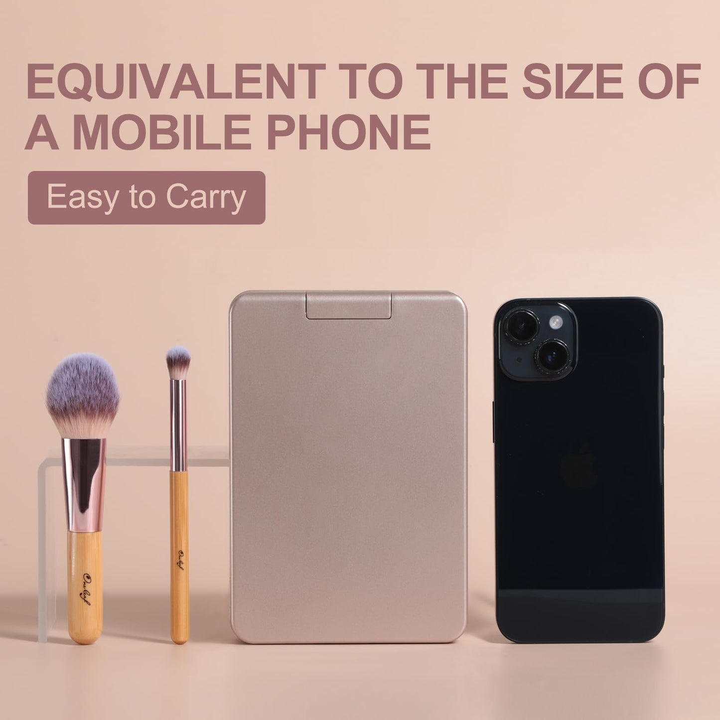 Oneleaf Travel Makeup Brush Set Foundation Powder Concealers Eye Shadows Makeup Set with LED light Mirror 14 Pcs Mini Makeup Brushes (Bamboo)