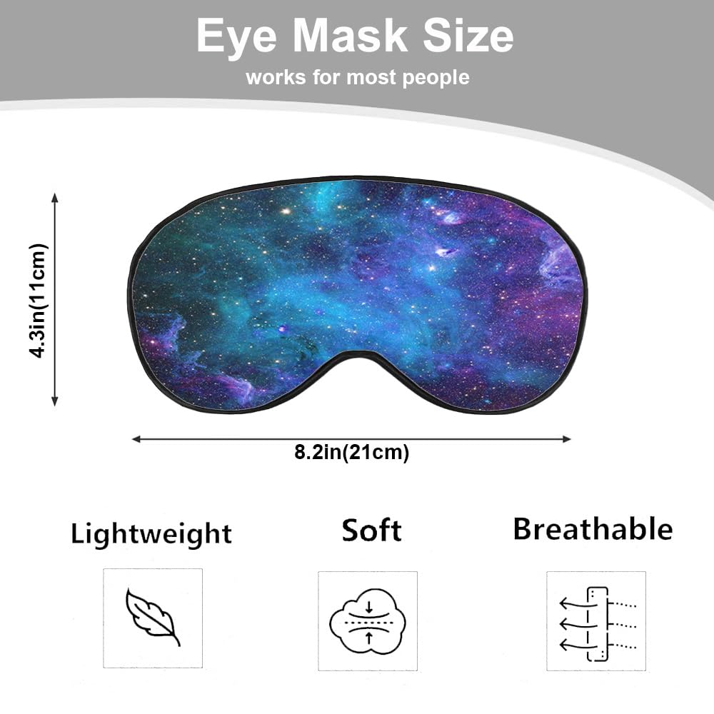 NOHSHE Galaxy Stars Silk Eye Mask Sleep Mask Abstract Space Blue Purple Nebula Starry Sky Eye Mask with Adjustable Strap Lightweight for Women Work Travel Night Sleep