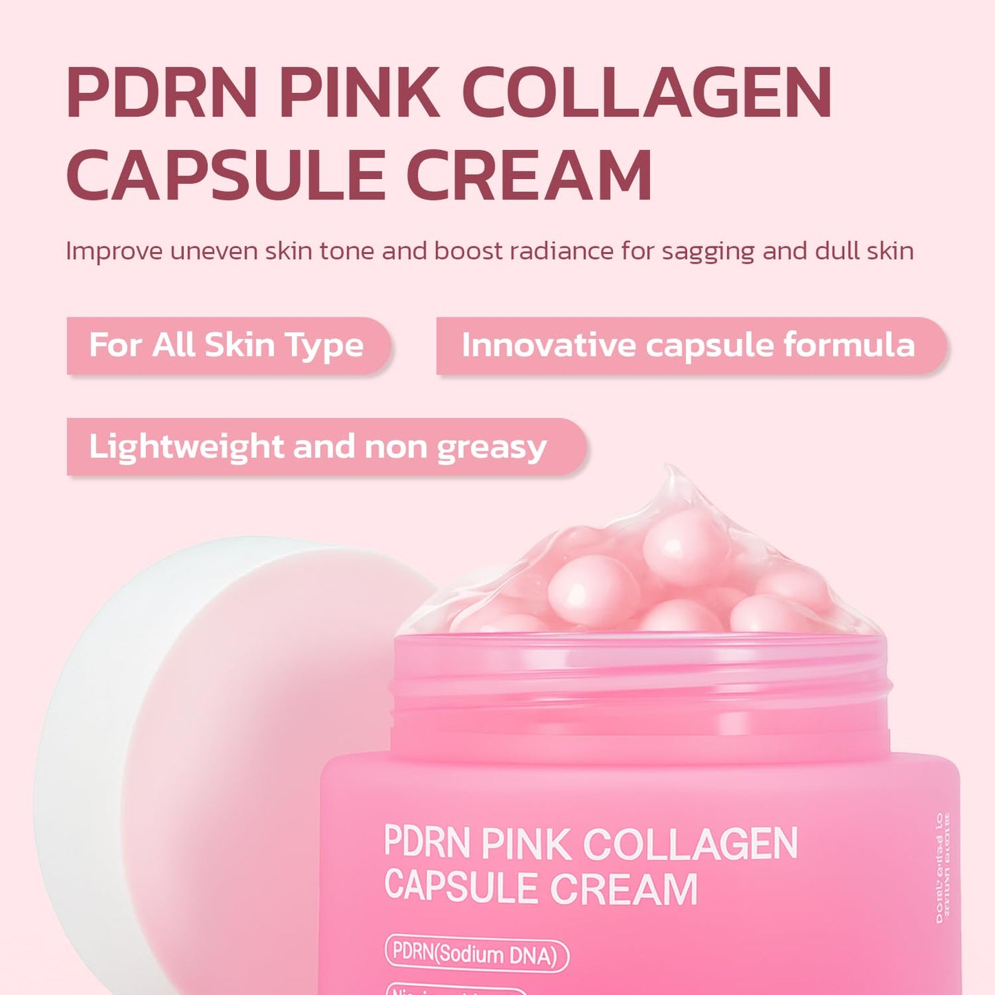 Jorceray PDRN Pink Collagen Capsule Cream –Salmon PDRN -Dual Texture Barrier Repair Moisturizer | Salmon DNA + 5% Niacinamide 2oz