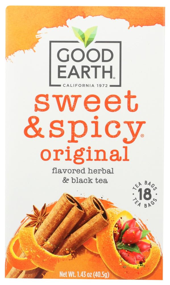 Good Earth Sweet & Spicy Herbal & Black Tea, 18 Count Tea Bags (Pack of 6)